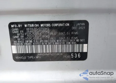 2022 Mitsubishi Eclipse Cross Le from USA, damaged, VIN JA4ASVAA7NZ059434